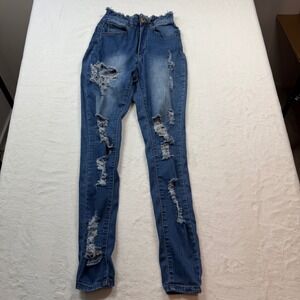 Red Fox Distressed Skinny Jeans Women Small‎ Blue Excellent Frayed Waistband